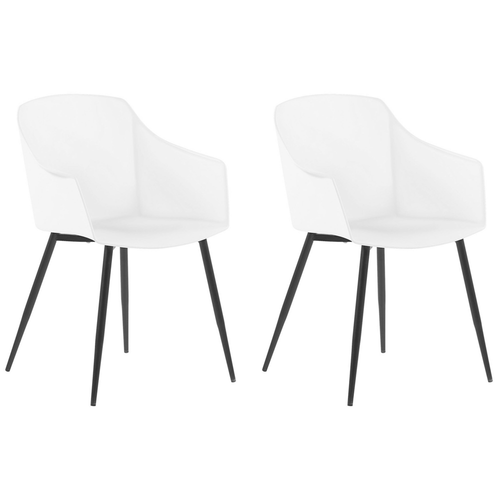 foto del prodotto set di 2 sedie da pranzo in plastica bianca design minimalista braccioli soggiorno cucina mobili