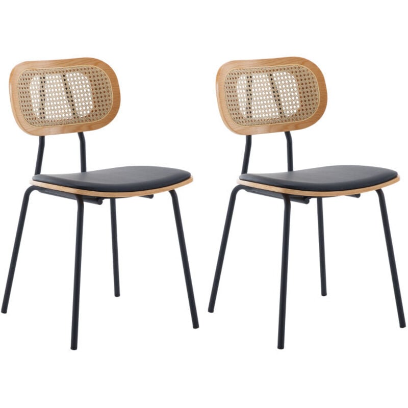foto del prodotto set di 2 sedie da pranzo in rattan sedie da cucina retr sedia da salotto imbottite con gambe in metallo per soggiorno, nero