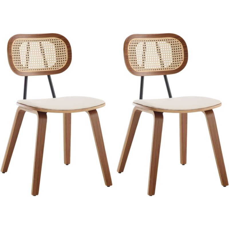foto del prodotto set di 2 sedie da pranzo in rattan sedie da cucina sedia da salotto imbottite con gambe in legno retr per soggiorno, beige