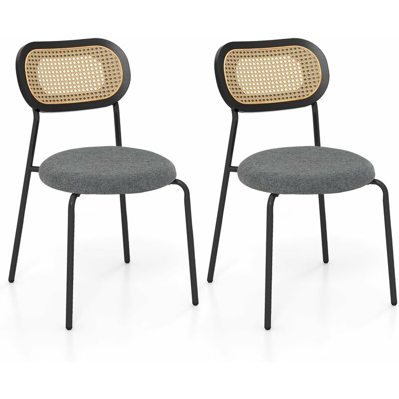 foto del prodotto set di 2 sedie da pranzo in rattan, sedie da pranzo imbottite con gambe in metallo, con schienale in rattan e poggiapiedi regolabile, sedia rotonda
