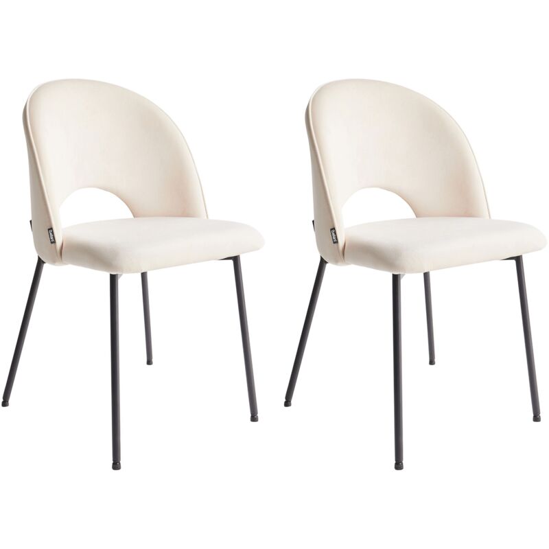 foto del prodotto set di 2 sedie da pranzo in tessuto beige con gambe nere stile retro covelo