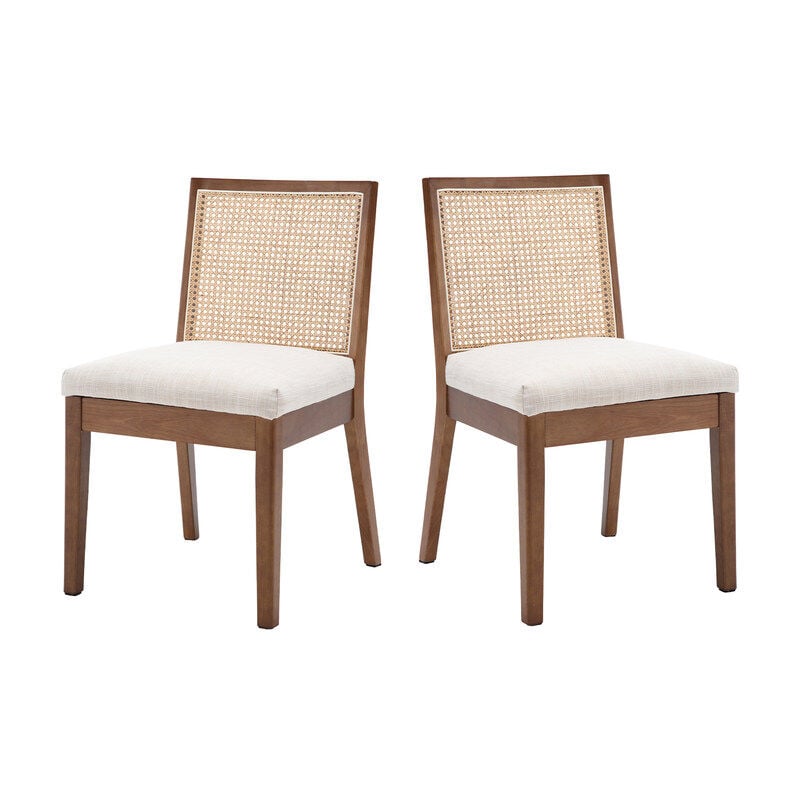foto del prodotto set di 2 sedie da pranzo in tessuto di lino sedie da cucina retr in rattan sedie con gambe in legno per soggiorno, beige