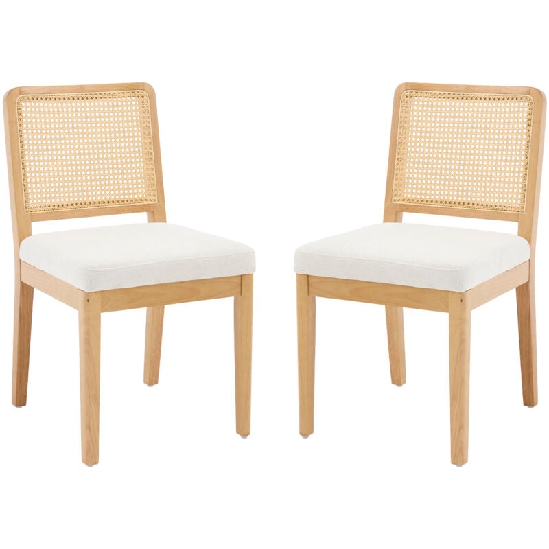 foto del prodotto set di 2 sedie da pranzo in tessuto sedia da cucina con cuscino imbottito sedie classiche con schienale in rattan per sala da pranzo, bianco, chairus
