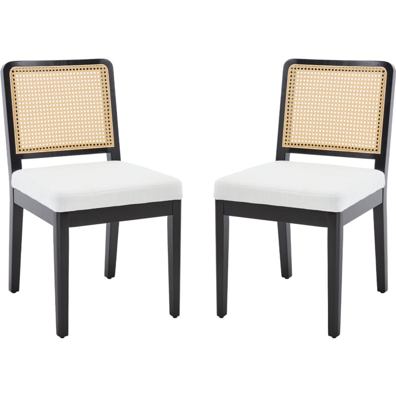 foto del prodotto set di 2 sedie da pranzo in tessuto sedia da cucina con cuscino imbottito sedie classiche con schienale in rattan per sala da pranzo, nero, chairus