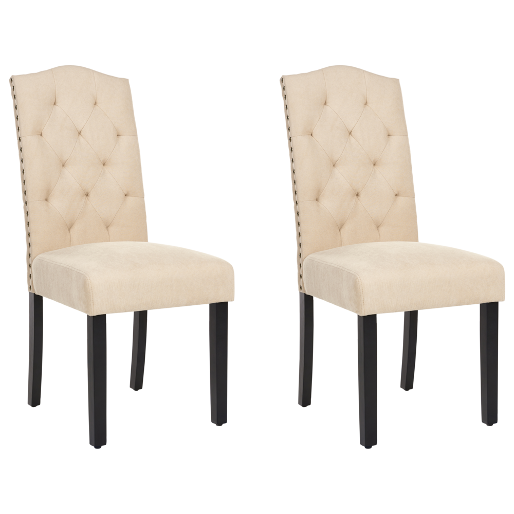 foto del prodotto set di 2 sedie da pranzo in tessuto velluto beige moderno design retr gambe in legno nero
