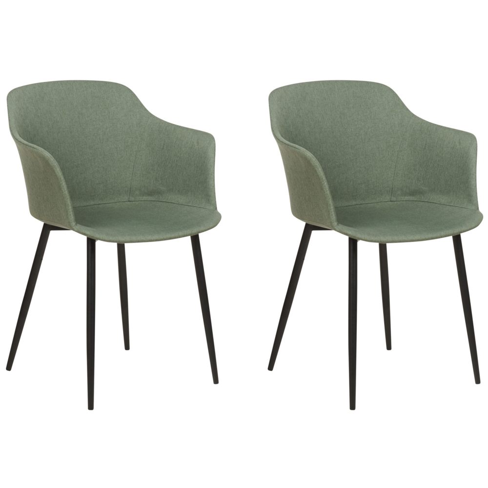foto del prodotto set di 2 sedie da pranzo in tessuto verde scuro imbottito con gambe nere stile retr mobili per il soggiorno