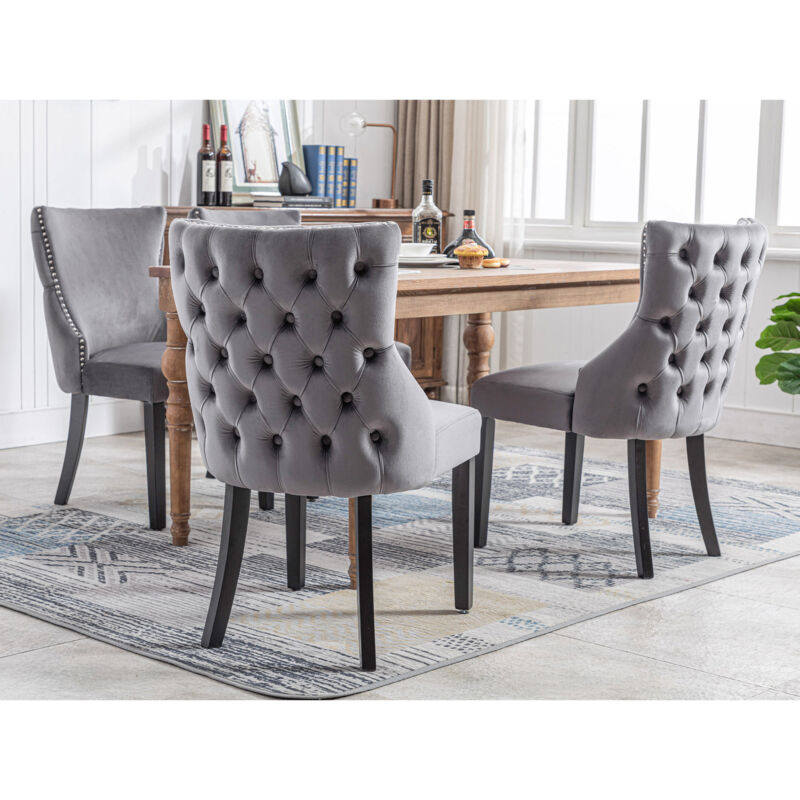 foto del prodotto set di 2 sedie da pranzo in velluto con gambe in legno massello, grigio