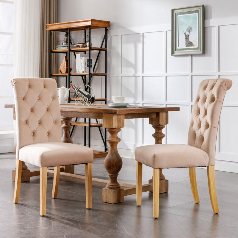 foto del prodotto set di 2 sedie da pranzo in velluto con gambe in rovere, bottone, battente cromato, marrone