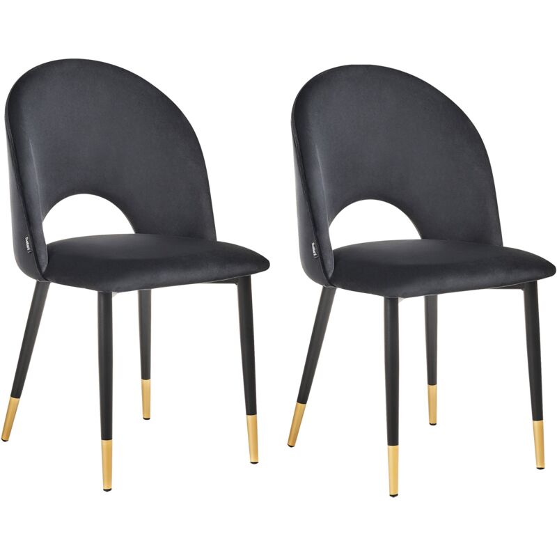 foto del prodotto set di 2 sedie da pranzo in velluto nero gambe nere retro glamour magalia