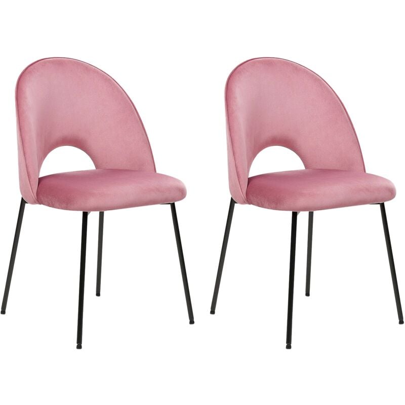foto del prodotto set di 2 sedie da pranzo in velluto rosa con gambe nere stile retro covelo