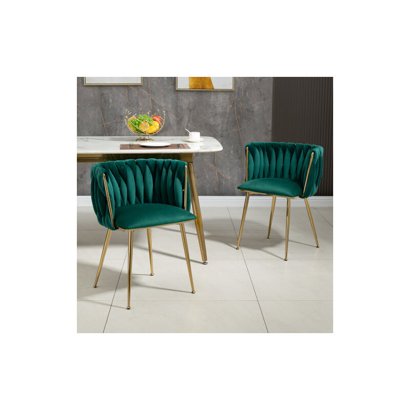 foto del prodotto set di 2 sedie da pranzo in velluto verde con gambe in metallo dorato per sala da pranzo soggiorno camera da letto