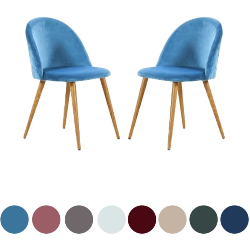 foto del prodotto set di 2 sedie da pranzo lucia velvet sedie da pranzo moderne imbottite con schienale curvo e gambe in legno blu