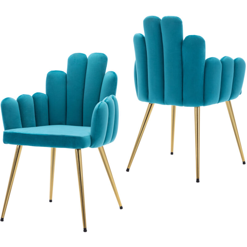foto del prodotto set di 2 sedie da pranzo moderne in velluto sedie da cucina con gambe in metallo per soggiorno, blu