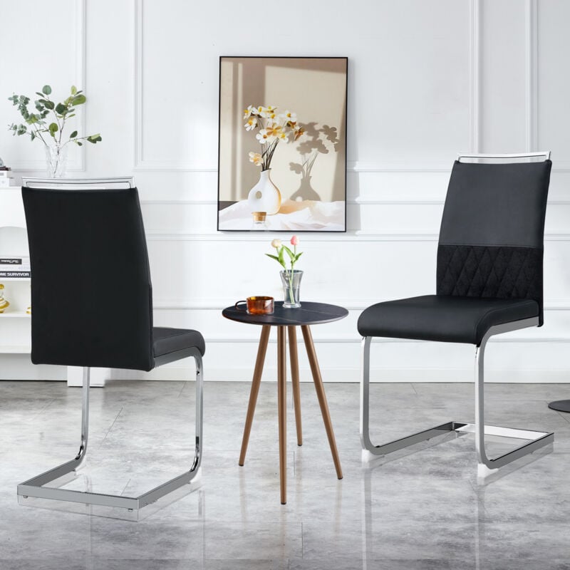 foto del prodotto set di 2 sedie da pranzo moderne, schienale in ecopelle e lino, sedia laterale con schienale imbottito, schienale a righe orizzontali per sala da