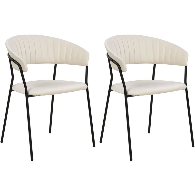 foto del prodotto set di 2 sedie da pranzo moderne seduta imbottita in velluto con braccioli schienale curvo gambe nere bianco sporco mariposa