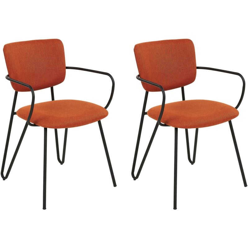 foto del prodotto set di 2 sedie da pranzo moderne seduta imbottita strutturale in tessuto schienale curvo senza braccia gambe nere arancione elko