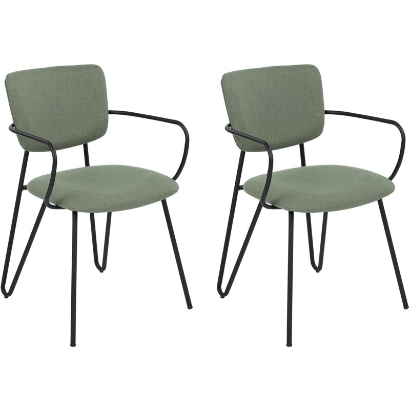 foto del prodotto set di 2 sedie da pranzo moderne seduta imbottita strutturale in tessuto schienale curvo senza braccia gambe nere verde scuro elko