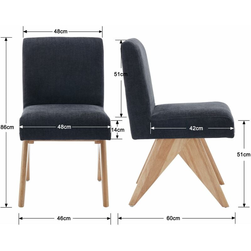 foto del prodotto set di 2 sedie da pranzo retr sedie da cucina con schienale in tessuto sedie imbottite con gambe in legno per soggiorno, grigio scuro
