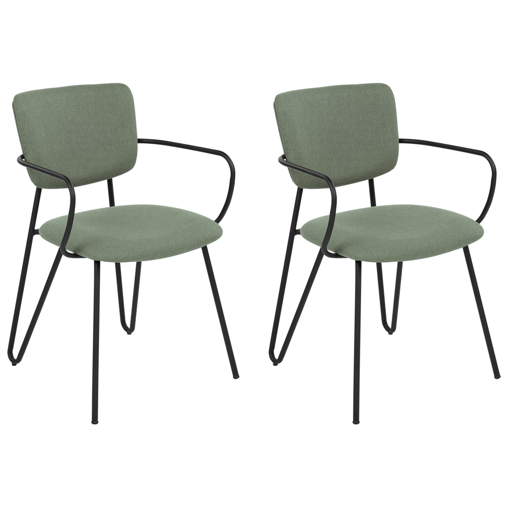 foto del prodotto set di 2 sedie da pranzo rivestimento in tessuto strutturale in poliestere verde scuro gambe in metallo nero schienale curvo senza braccioli design moderno e contemporaneo