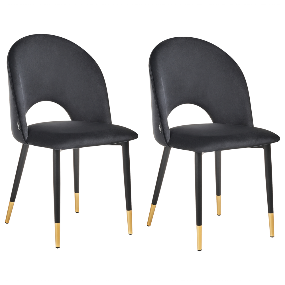 foto del prodotto set di 2 sedie da pranzo rivestimento in velluto nero gambe nere glamour retr 