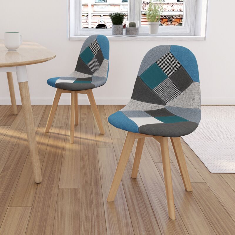 foto del prodotto set di 2 sedie da pranzo scandinavo con motivo patchwork blu sara