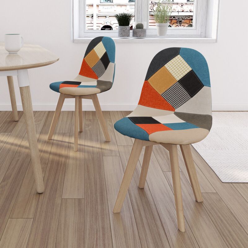 foto del prodotto set di 2 sedie da pranzo scandinavo con motivo patchwork multicolore sara