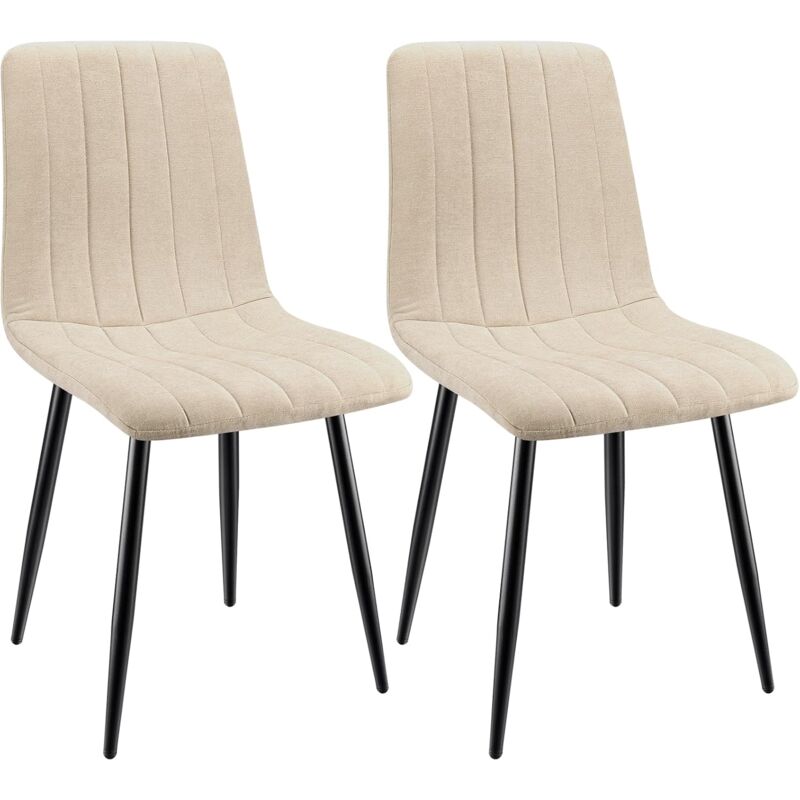 foto del prodotto set di 2 sedie da pranzo, sedie imbottite con tessuto di lino e gambe in metallo, design a righe beige lewe