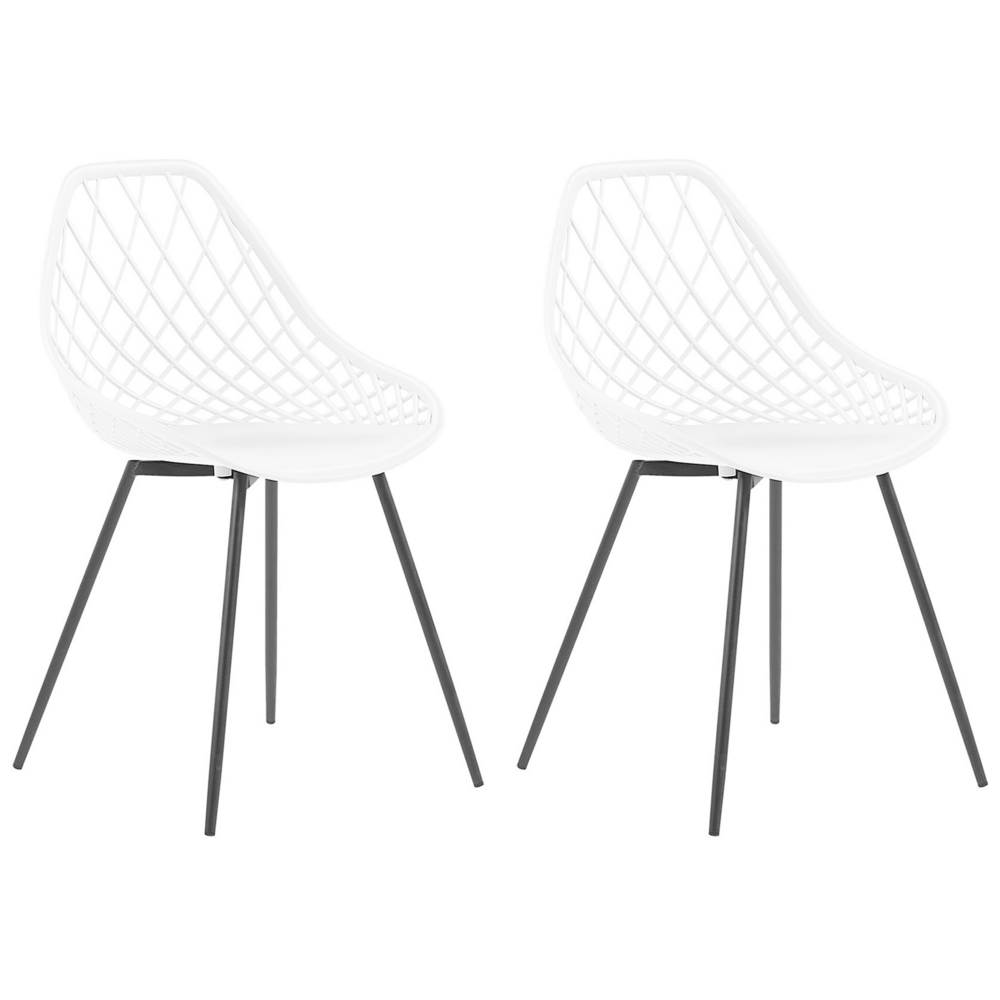 foto del prodotto set di 2 sedie da pranzo seduta sintetica bianca gambe in metallo nero schienale net design moderno scandinavo