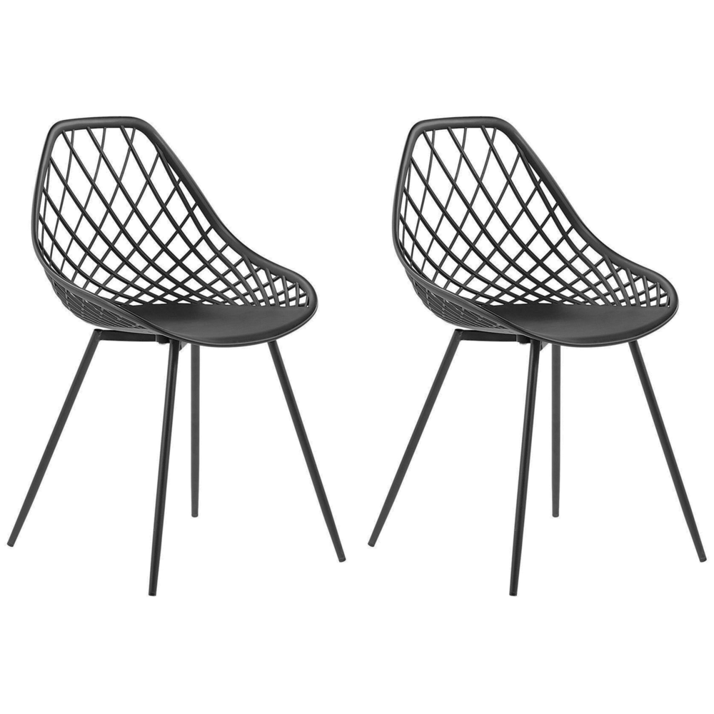 foto del prodotto set di 2 sedie da pranzo seduta sintetica nera gambe in metallo nero schienale net design moderno scandinavo