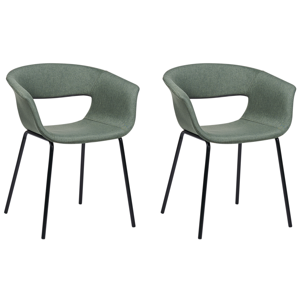 foto del prodotto set di 2 sedie da pranzo sedute in poliestere verde scuro gambe in metallo per sala da pranzo cucina