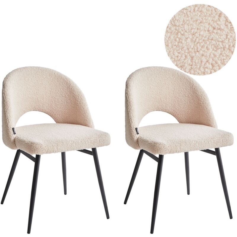 foto del prodotto set di 2 sedie da pranzo tessuto boucl beige e metallo braccioli e schienale con apertura onaga