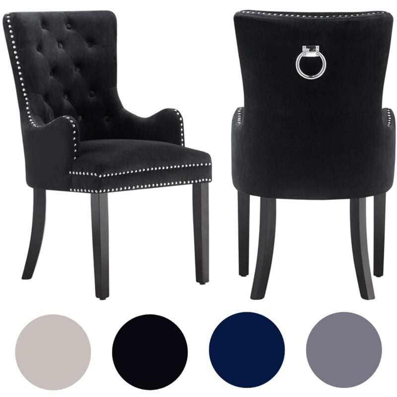 foto del prodotto set di 2 sedie da pranzo windsor lux imbottite in velluto con braccioli per sala da pranzo cucina - nero