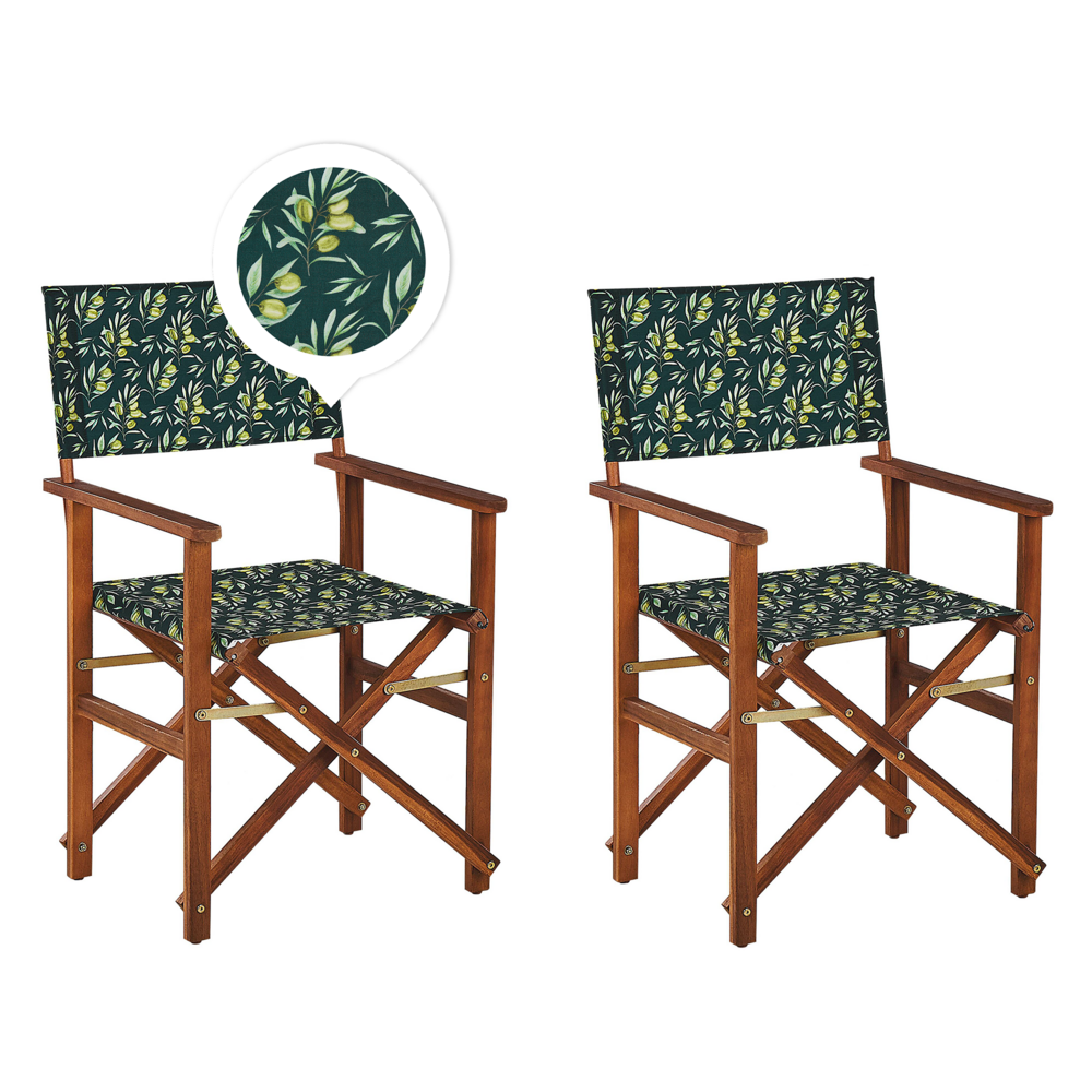 foto del prodotto set di 2 sedie da regista da giardino in legno scuro con tessuto di ricambio in tessuto di acacia olive bianco sporco con 2 tele intercambiabili