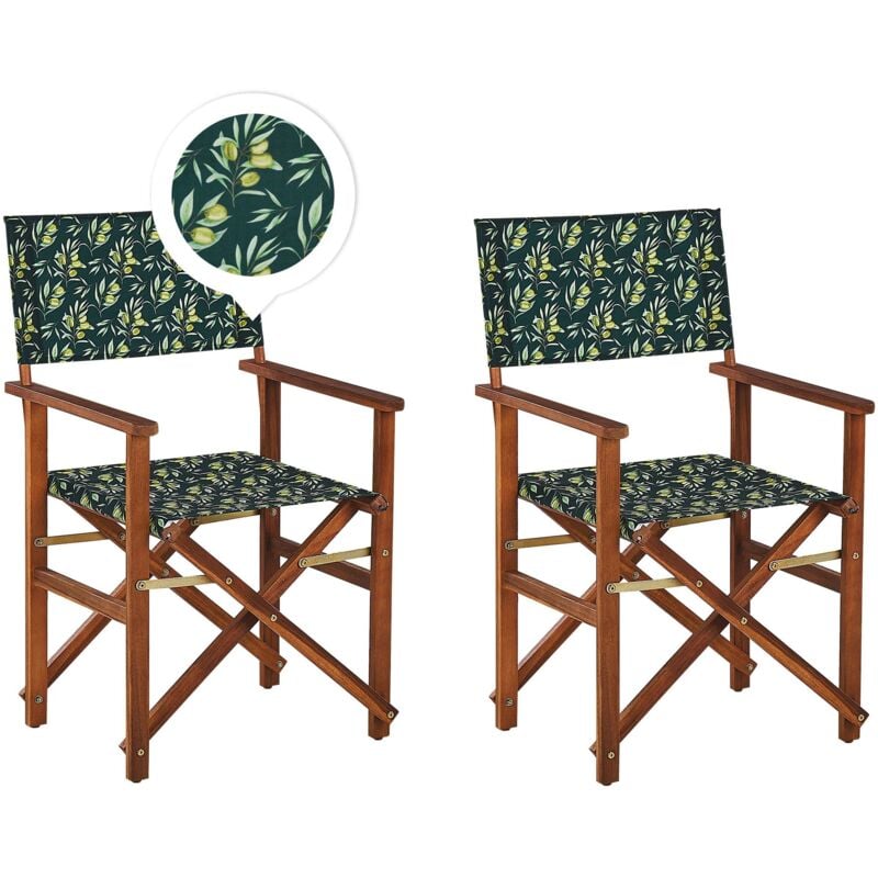 foto del prodotto set di 2 sedie da regista per giardino in legno scuro trama olive cine