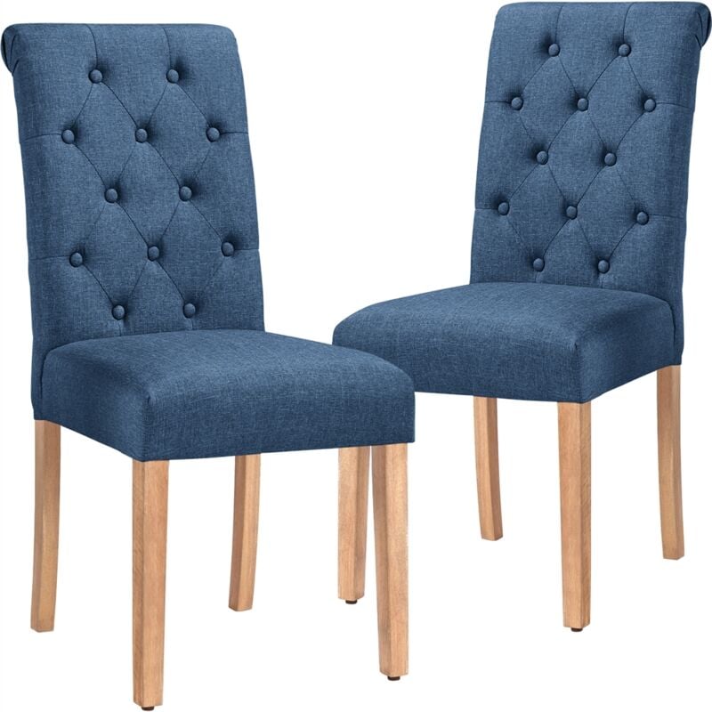 foto del prodotto set di 2 sedie da sala da pranzo imbottite sedia da cucina con alto schienale sedie con gambe in legno massello stile moderno in tessuto blu