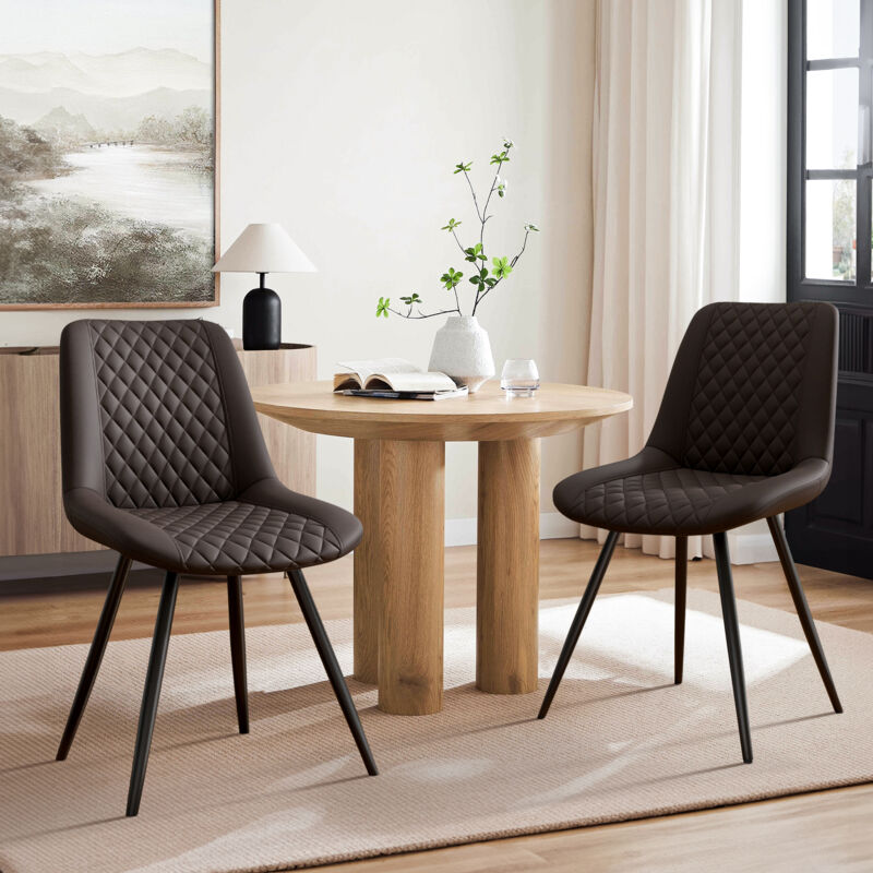 foto del prodotto set di 2 sedie da sala da pranzo rivestite in ecopelle, sedia con schienale per soggiorno, camera da letto, cucina, marrone scuro