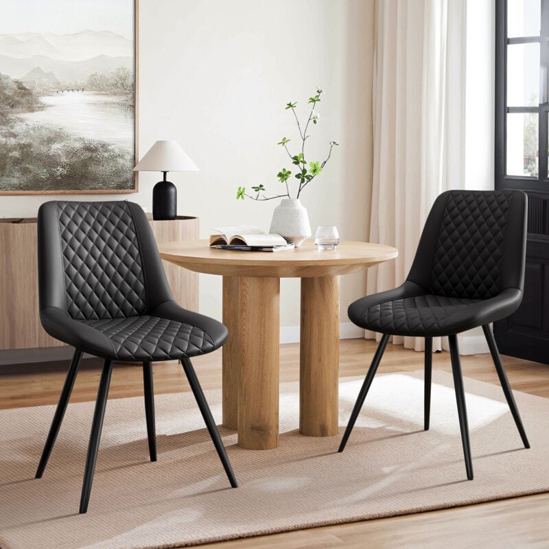 foto del prodotto set di 2 sedie da sala da pranzo rivestite in ecopelle, sedia con schienale per soggiorno, camera da letto, cucina, nero