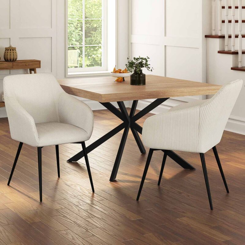 foto del prodotto set di 2 sedie e poltrone da pranzo jany in velluto a coste beige