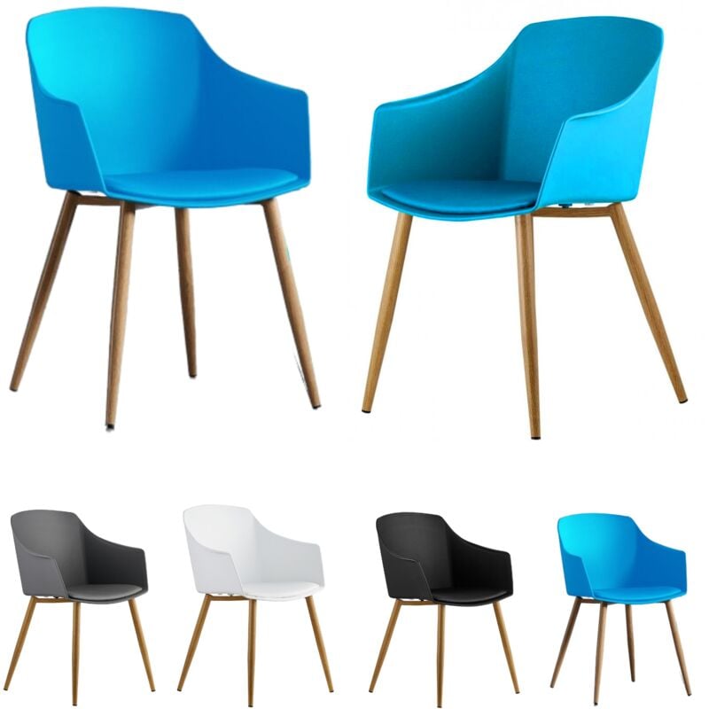 foto del prodotto set di 2 sedie eden in plastica con cuscini in similpelle sedia da pranzo imbottita per sala da pranzo, cucina blu