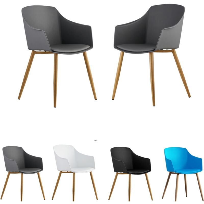 foto del prodotto set di 2 sedie eden in plastica con cuscini in similpelle sedia da pranzo imbottita per sala da pranzo, cucina grigio