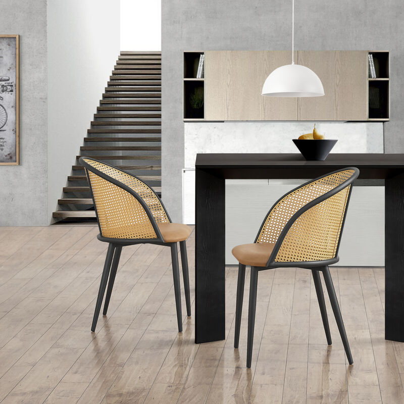 foto del prodotto set di 2 sedie gagnef in similpelle marrone e schienale in rattan en.casa 