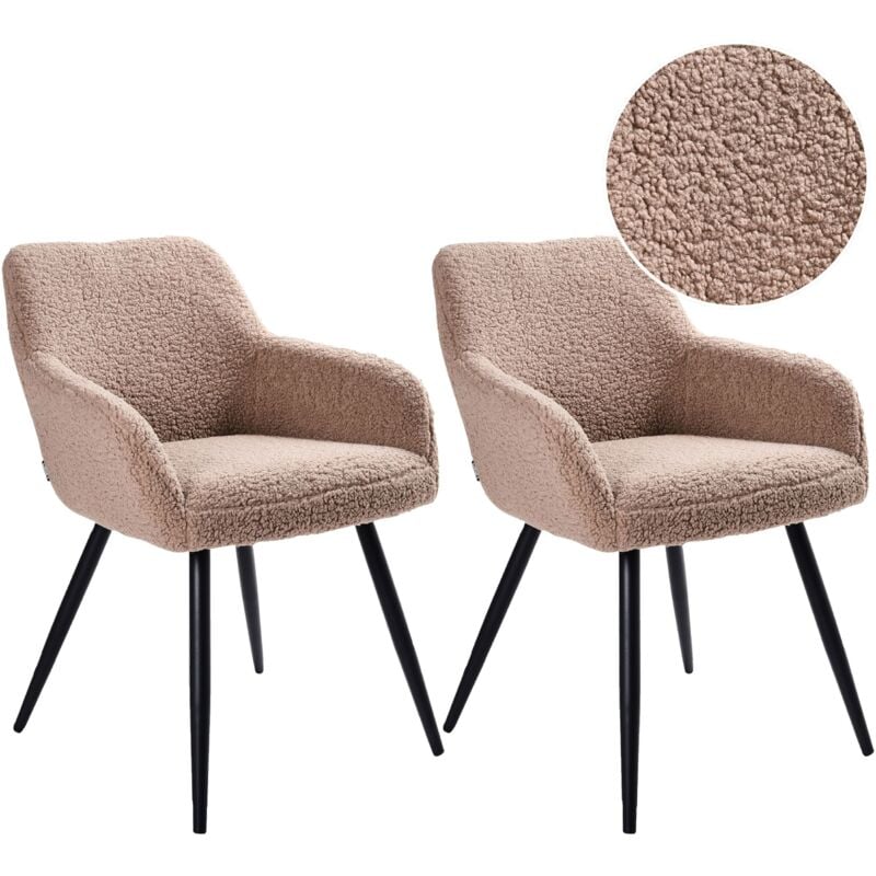 foto del prodotto set di 2 sedie imbottite in tessuto bouclè tortora con gambe in metallo casmalia