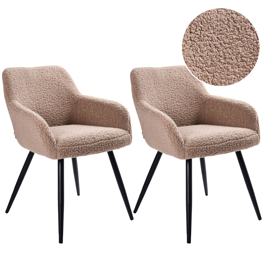 foto del prodotto set di 2 sedie imbottite in tessuto boucl tortora con gambe in metallo soggiorno cucina