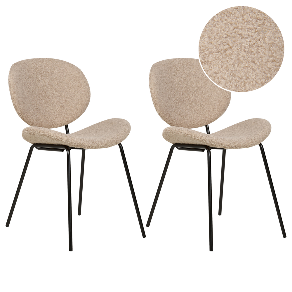 foto del prodotto set di 2 sedie in boucl tortora con gambe nere in ferro nero design contemporaneo e retr sedute per la sala da pranzo