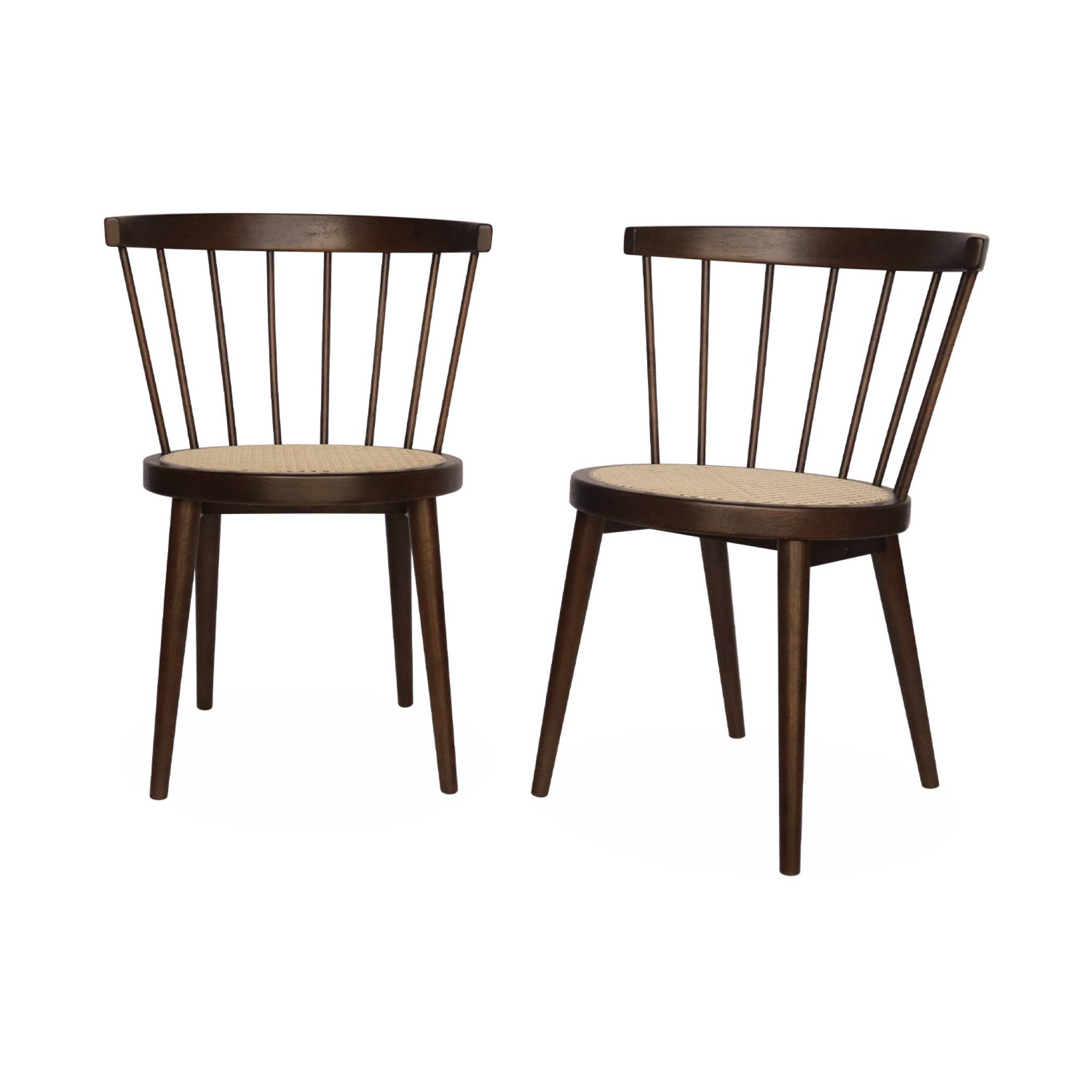 foto del prodotto set di 2 sedie in legno e rattan intrecciato, stile vimini, marrone