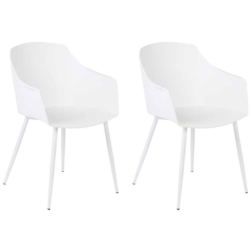 foto del prodotto set di 2 sedie in plastica bianca con poggia braccia design minimalista braccioli soggiorno cucina mobili