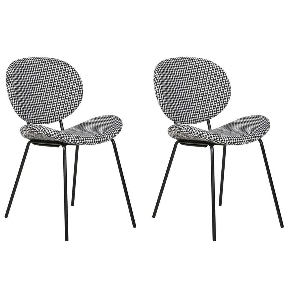 foto del prodotto set di 2 sedie in tessuto bianco e nero con gambe nere e senza braccioli design contemporaneo e retr sedute per la sala da pranzo