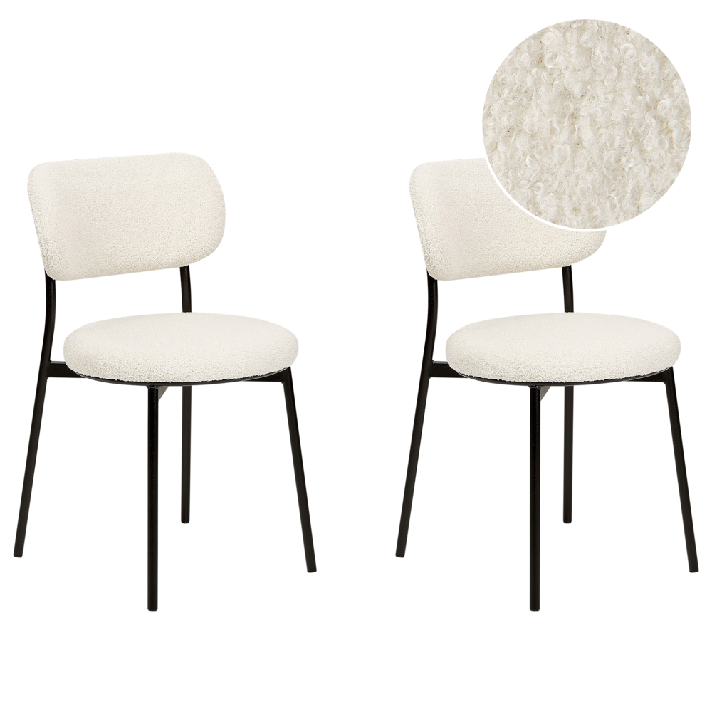 foto del prodotto set di 2 sedie in tessuto boucl bianco sporco senza braccioli sedute imbottite gambe in metallo senza braccioli per la sala da pranzo cucina
