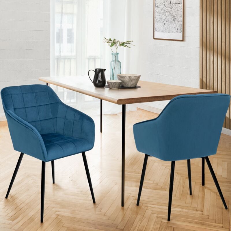 foto del prodotto set di 2 sedie in velluto blu con braccioli mady