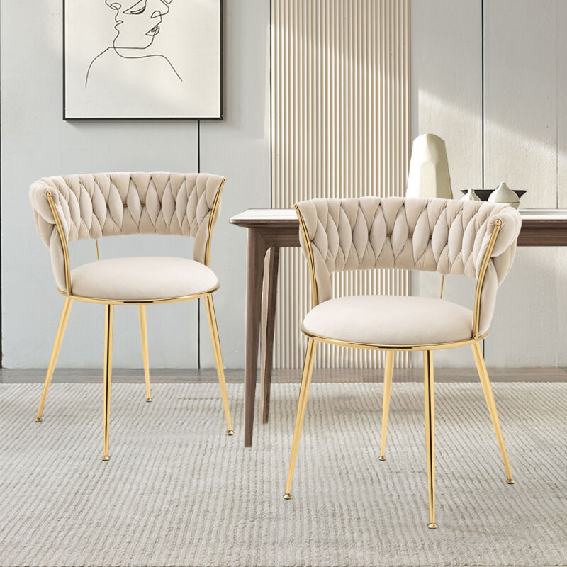 foto del prodotto set di 2 sedie in velluto. struttura metallica. beige